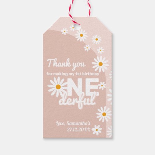 Daisy pink Miss onederful 1st Birthday Gift Tags