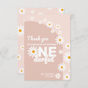 Daisy pink Miss onederful 1st Birthday Thank You Card