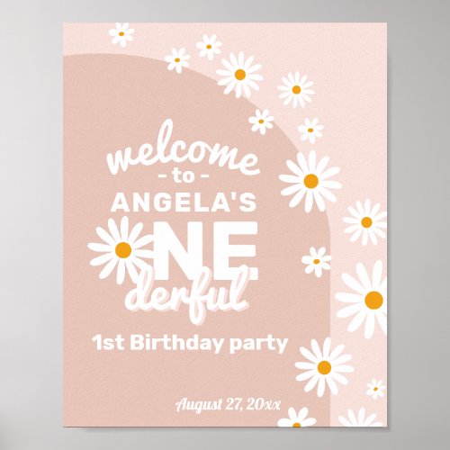 Daisy pink miss onederful welcome 1st Birthday Poster