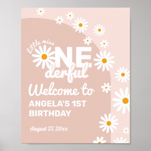 Daisy pink miss onederful welcome 1st Birthday Poster