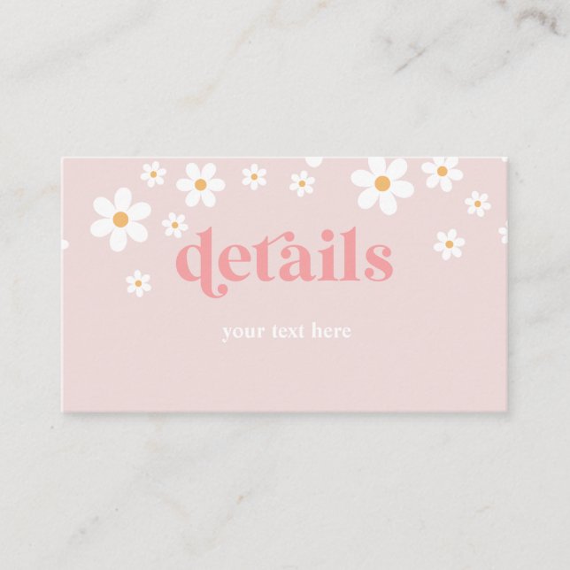 Daisy Pink Retro Baby Shower Details Enclosure Card (Front)