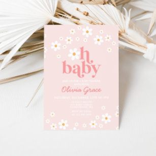 Daisy Pink Retro Baby Shower Invitation