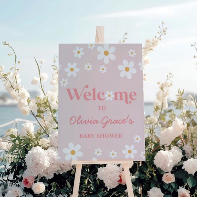 Daisy Pink Retro Peace Love Baby Shower Welcome Foam Board (Creator Uploaded)
