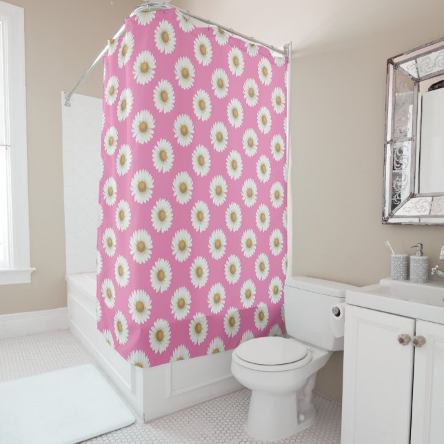 Daisy Pink Shower Curtain (In Situ)