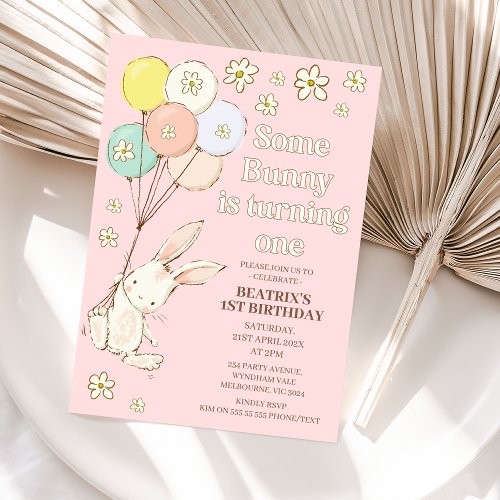 Daisy Pink Some Bunny Is Turning One 1st Birthday Invitation