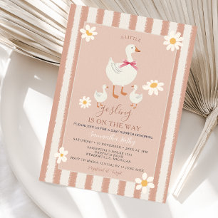Daisy Pink Striped Cute Little Gosling Baby Shower Invitation