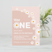 Daisy pink wild one Girl 1st Birthday Invitation (Standing Front)