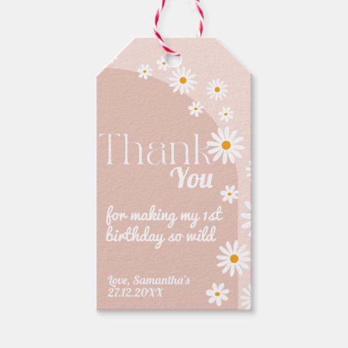 Daisy pink wild one Girl 1st Birthday Thank Gift Tags