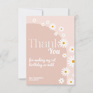 Daisy pink wild one Girl 1st Birthday Thank Thank You Card