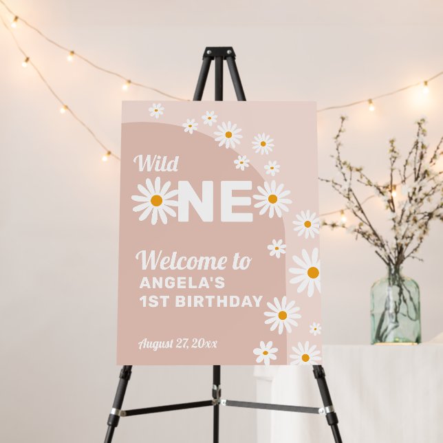 Daisy pink wild one welcome Girl 1st Birthday Foam Board (In Situ (Stand))