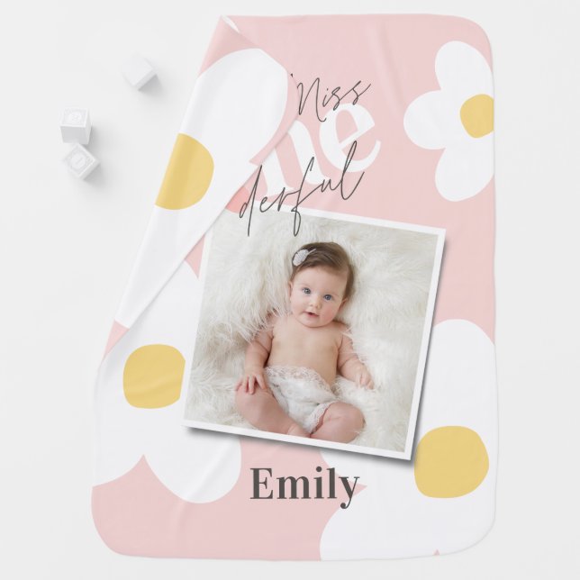 Daisy pink yellow photo baby girl wonderful blanket (In Situ)