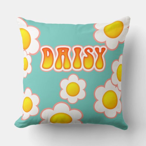 Daisy Pretty 70s Retro Flower Design Throw Pillow