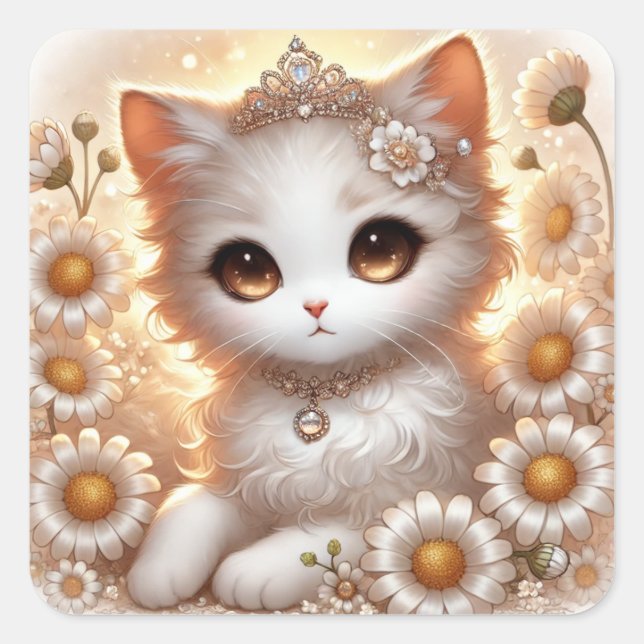Daisy Princess Cat Square Sticker (Front)