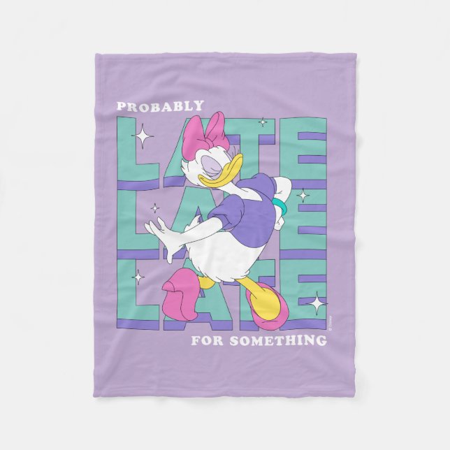 Daisy "Probably Late" Retro Statement Graphic Fleece Blanket (Front)