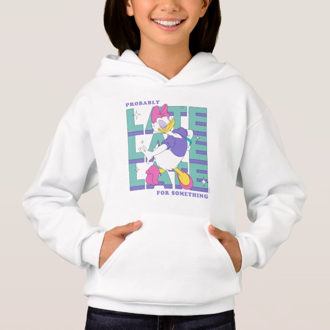 Daisy "Probably Late" Retro Statement Graphic Hoodie (Front)