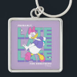Daisy "Probably Late" Retro Statement Graphic Keychain<br><div class="desc">Own your fashionably late status with this chic and sassy Daisy Duck design! Perfectly capturing that "on-the-go" energy, this graphic features a stylish Daisy strutting through a bold, typographic background. The repetitive "LATE" motif in a stacked, 3D block-letter style creates a dynamic sense of movement and retro flair. The color...</div>