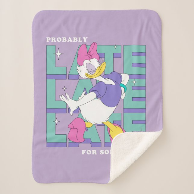 Daisy "Probably Late" Retro Statement Graphic Sherpa Blanket (Front)