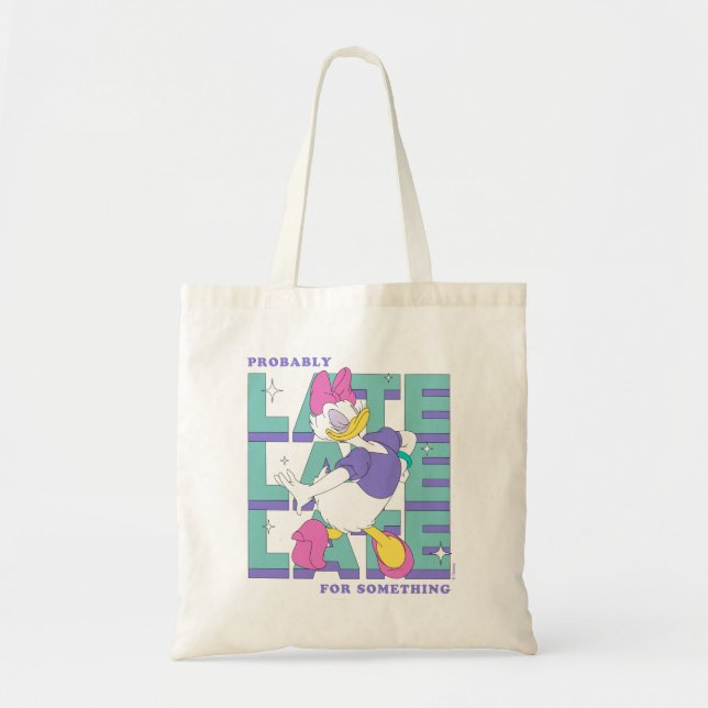 Daisy "Probably Late" Retro Statement Graphic Tote Bag (Front)