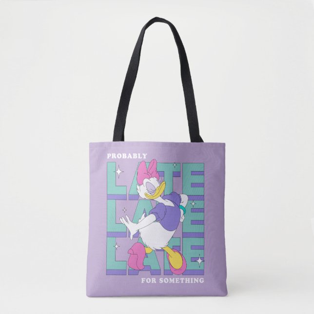 Daisy "Probably Late" Retro Statement Graphic Tote Bag (Front)