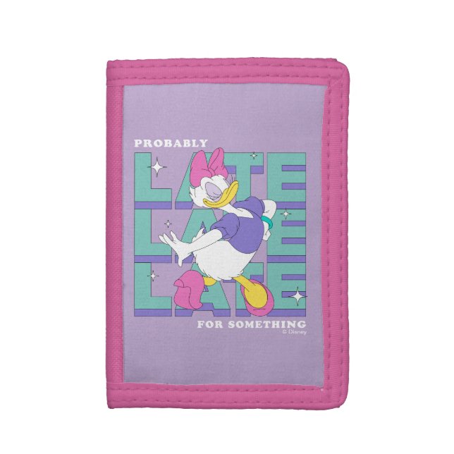 Daisy "Probably Late" Retro Statement Graphic Trifold Wallet (Front Vertical)