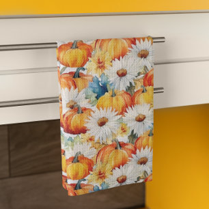 Daisy Pumpkin Autumn Thanksgiving Floral Kitchen Towel