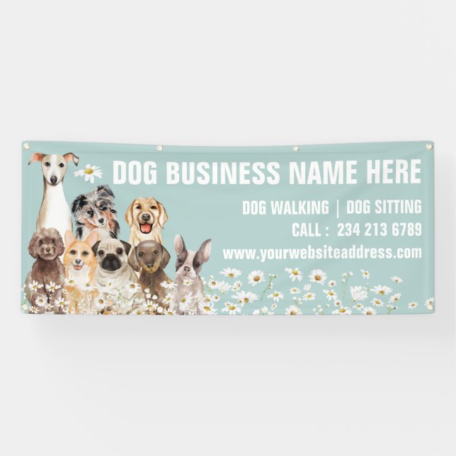 Daisy Puppies Floral Botanical Dog Grooming Banner (Horizontal)