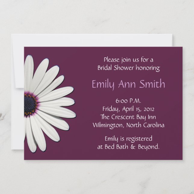 Daisy Purple Bridal Shower Invitations (Front)