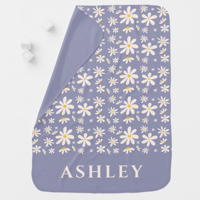 Daisy Purple Flower Cute Boho Personalized Baby Blanket (In Situ)
