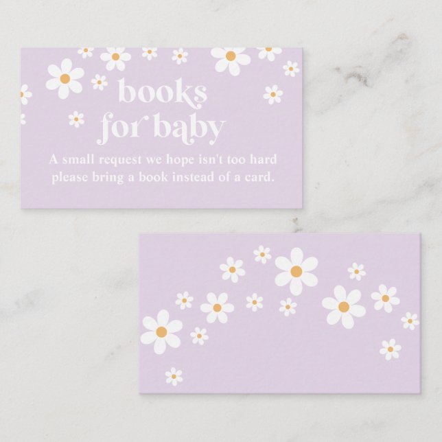 Daisy purple Retro Baby Shower Books for Baby Enclosure Card (Front/Back)