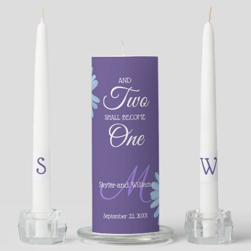 Daisy Purple Wedding Two Shall Become One Floral Unity Candle Set