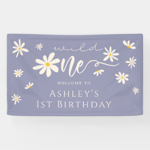 Daisy Purple Wild One 1st Birthday Welcome Sign
