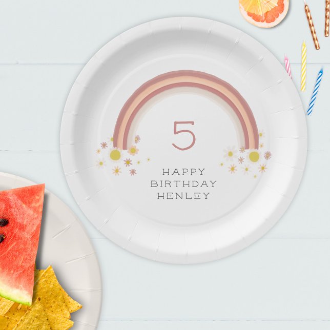 Daisy Rainbow Girls Birthday Party Paper Plates (Creator Uploaded)