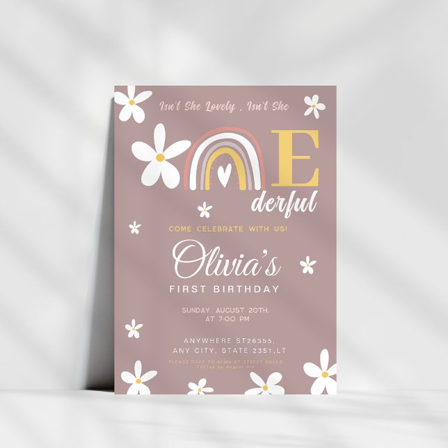 daisy rainbow Isn't She Onederful 1st Birthday Invitation (Creator Uploaded)