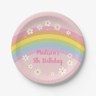 Daisy Rainbow Let's Party Retro Birthday Paper Plates