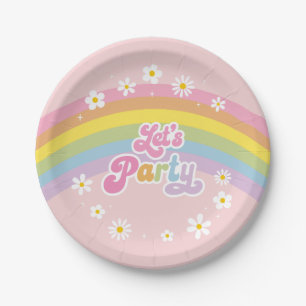 Daisy Rainbow Let's Party Retro Birthday Paper Plates