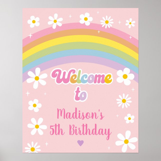 Daisy Rainbow Let's Party Retro Birthday Poster (Front)
