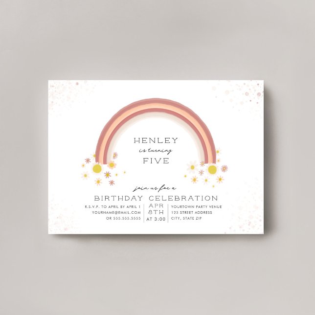 Daisy Rainbow Peach Pink Birthday Invitation (Creator Uploaded)