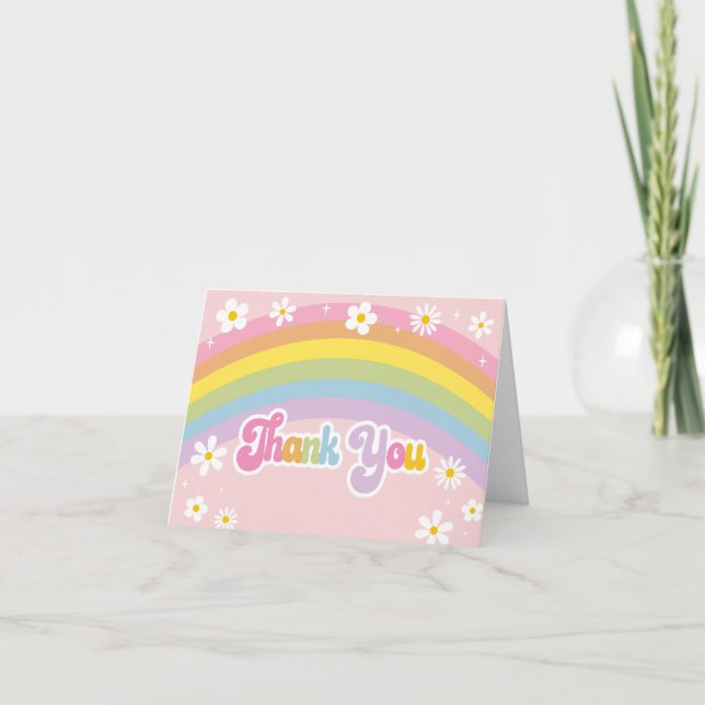 Daisy Rainbow Retro Birthday Letterpress Thank You Card (Front)