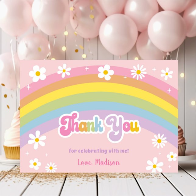 Daisy Rainbow Retro Birthday Thank You Card (Creator Uploaded)