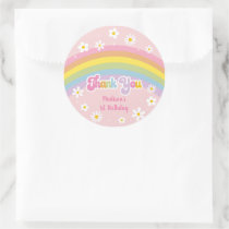 Daisy Rainbow Retro Birthday Thank You Classic Round Sticker