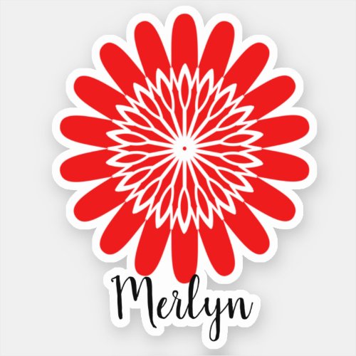 Daisy Red Flower Floral Custom Name Colorful Sticker