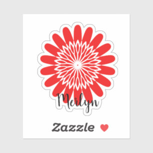 Daisy Red Flower Floral Custom Name Custom Sticker