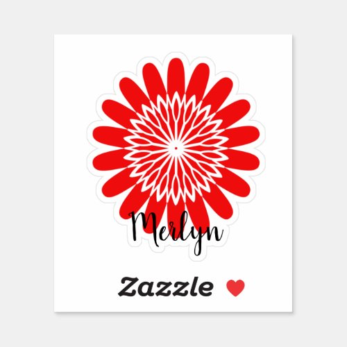 Daisy Red Flower Floral Custom Name Custom Sticker