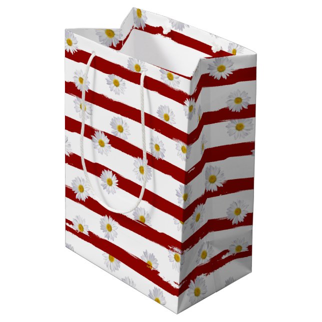 Daisy Red Stripes Medium Gift Bag (Back Angled)