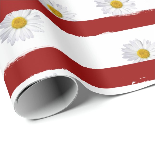 Daisy Red Stripes Wrapping Paper (Roll Corner)