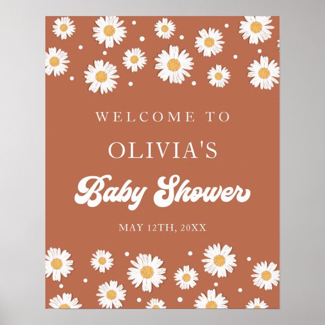 Daisy Retro Baby Gender Neutral Shower Welcome Poster (Front)