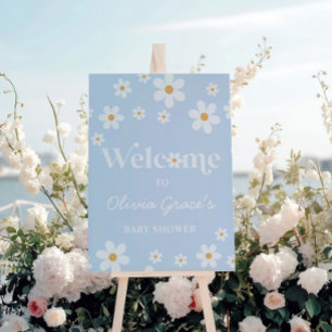 Daisy Retro Baby Shower blue Welcome Foam Board