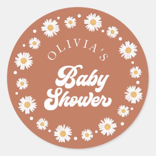 Daisy Retro Baby Shower   Classic Round Sticker