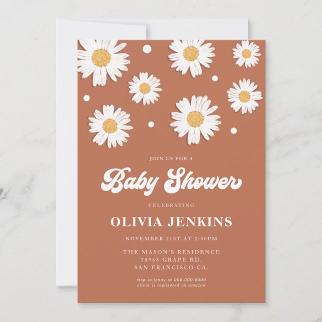 Daisy Retro Baby Shower Invitations  (Front)