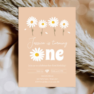 Daisy Retro Boho Party Sand Girl First Birthday Invitation